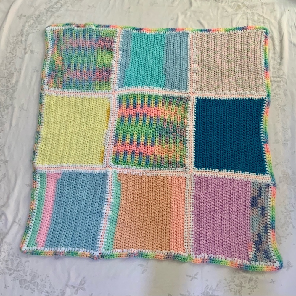 Crocheted Baby Afghan in Pastel Baby Colors. Handmade.